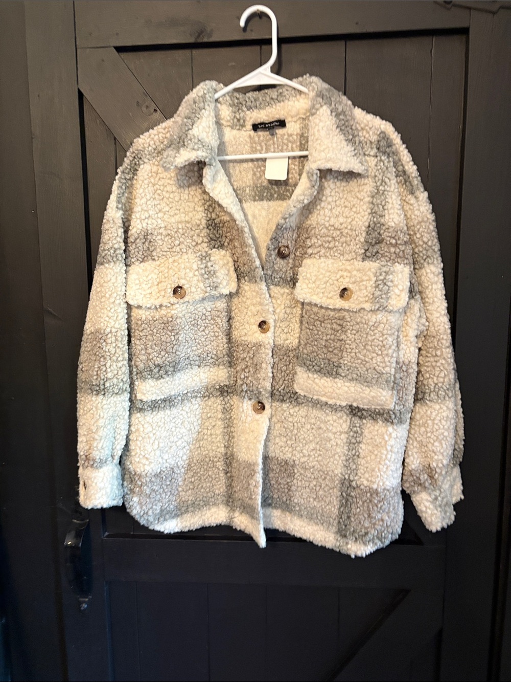 Blu Pepper Cream and Gray Plaid Teddy Jacket
